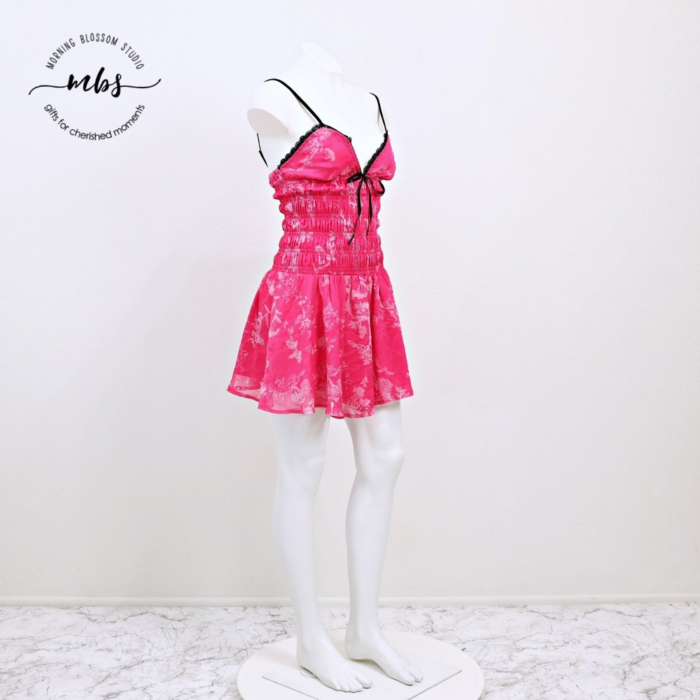 NWOT Sky to Moon Chiffon Smock Floral Coquette Romantic Lined Mini Dress Pink L